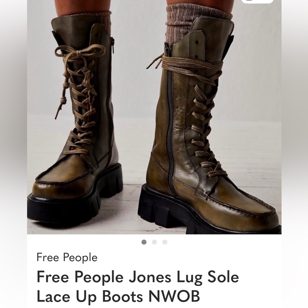 FREE PEOPLE sz 8 RUNS BIG NWOB OLIVE GREEN Jones Combat boots Lace-Up/Zip
